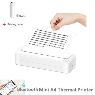 A4-Thermodrucker, kabellos, tintenlos, Bluetooth-Drucker, tragbar, für Studenten, Hausaufgaben, Testpapier, Mini-Drucker, 200 dpi + Druckpapier