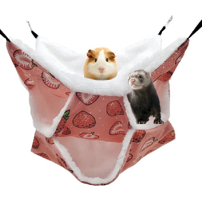 LYART Guinea Pig Rat Ferret Hammock and Warm Bed Small Pet Hideout Tunnel Cave Hanging Bunkbed Hammock Cage Toy for Hamster Sugar Glider Squirrel