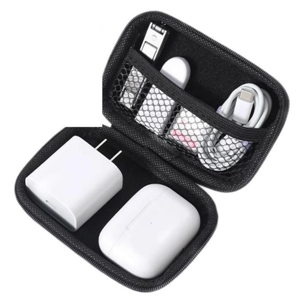 Portable Charger Storage Case Cable Organizer Compact Protective Pouch for Power Adapter Earbuds and USB Cables Travel Carrying Bag