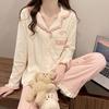 Lace Long Sleeve Black Cardigan Pajamas for Women – Sweet and Loose Spring/Autumn Homewear with Long Pants