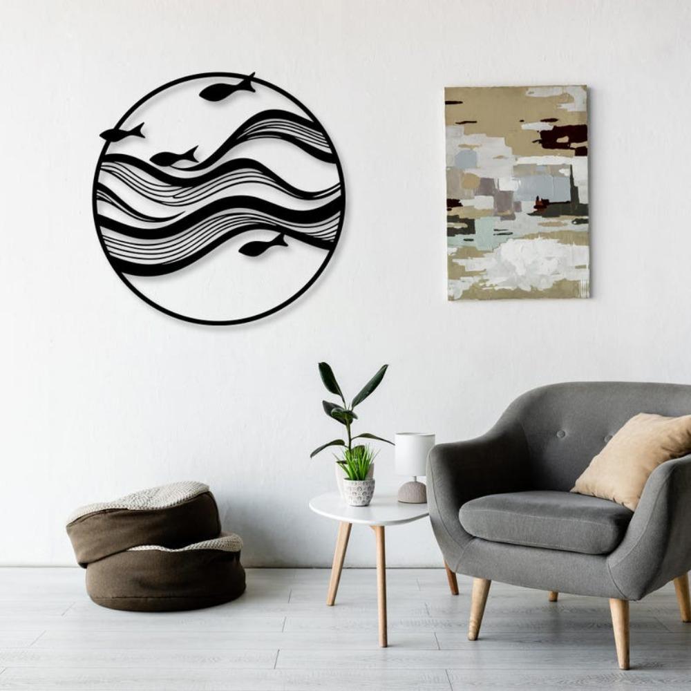 Coastal Fish Wall Art Decor, Metal Wave Sculpture for Home