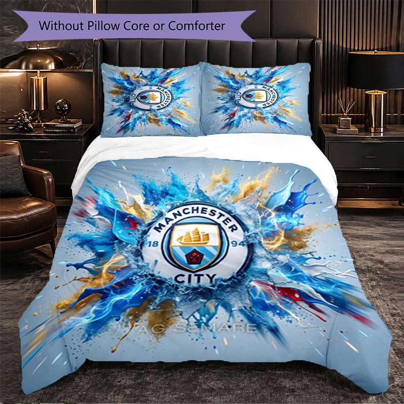 Set Lenzuola Manchester City Modello 3 Pezzi Morbida Copripiumino in Microfibra con Federe per Camera da Letto