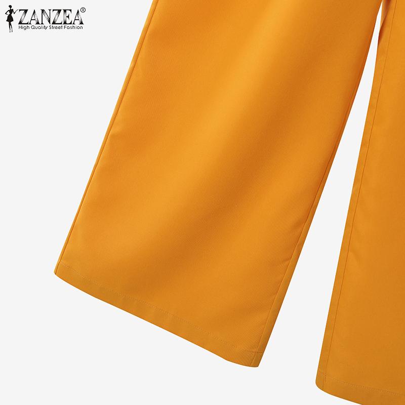 ZANZEA Damen 3/4-Ärmel Print Bluse und Hose Lässige zweiteilige Anzugsets