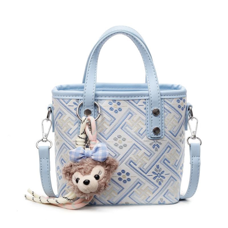 

Textured printing design hand bag women s summer new fashion simple bucket bag women s messenger bag without pendant синий