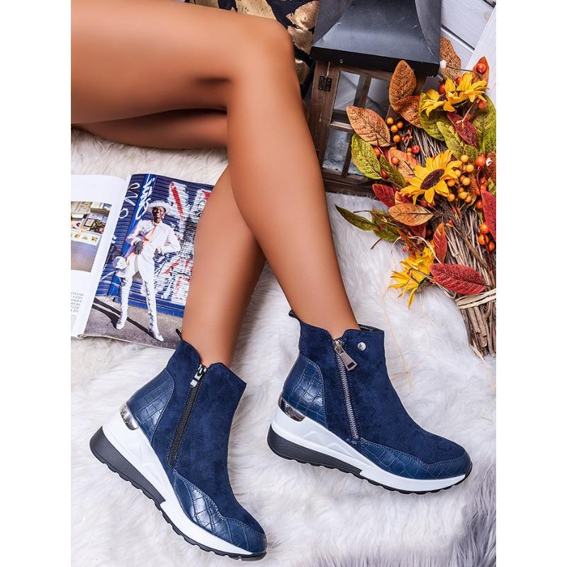 New Round Head Wedge Side Zipper Women's Shoes Inner Height Increase Winter Women's Flat Casual Single Boots