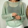Maglia Lavorata a Maglia da Donna Estiva Svuotata Larga a Maniche Lunghe T-shirt