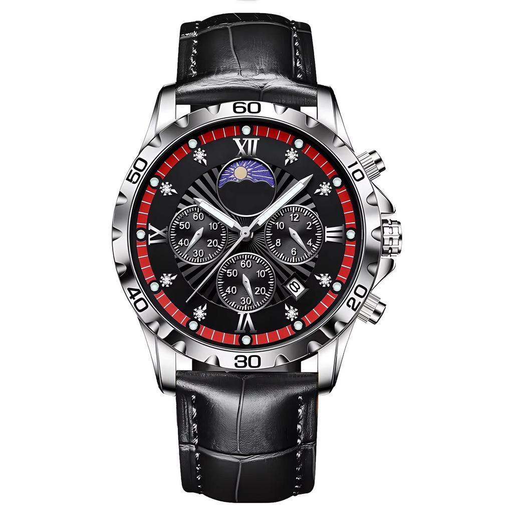 Men's Quartz Watch with Subdials Analog Wristwatch with Date-Display Waterproof Luminous Chronograph Dress Watches Stainless Steel Band