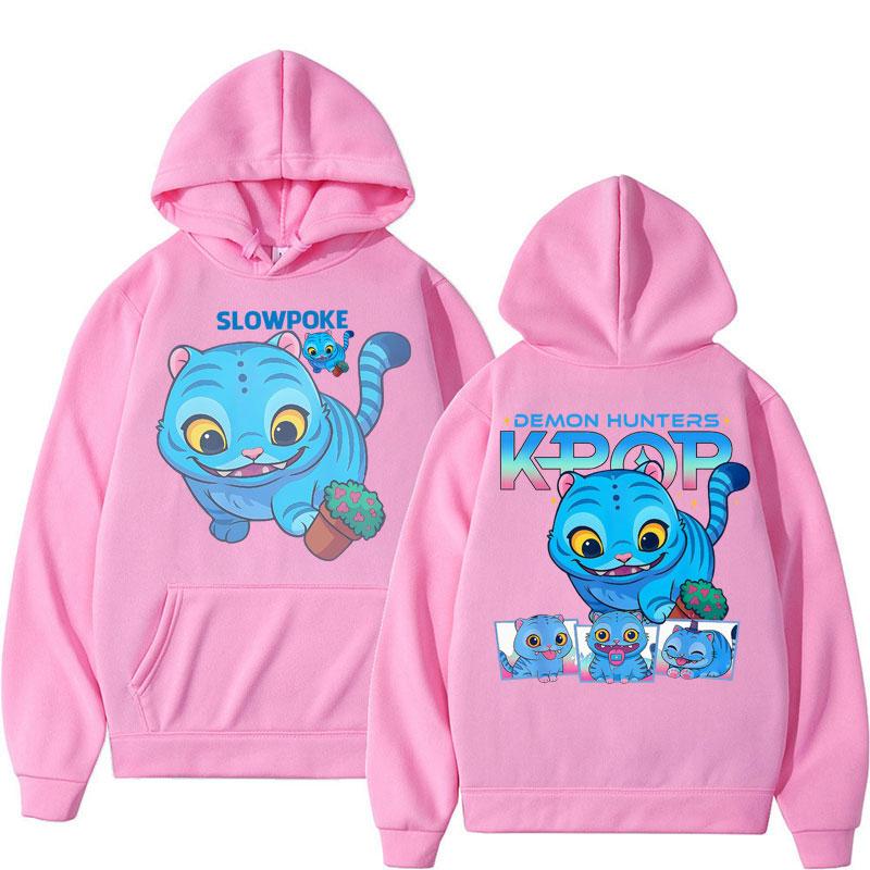 Cartoon Derpy Tiger KPop Demon Hunters Hoodie Men Women Fall Winter Long Sleeve Oversized Fleece Casual Sweatshirts