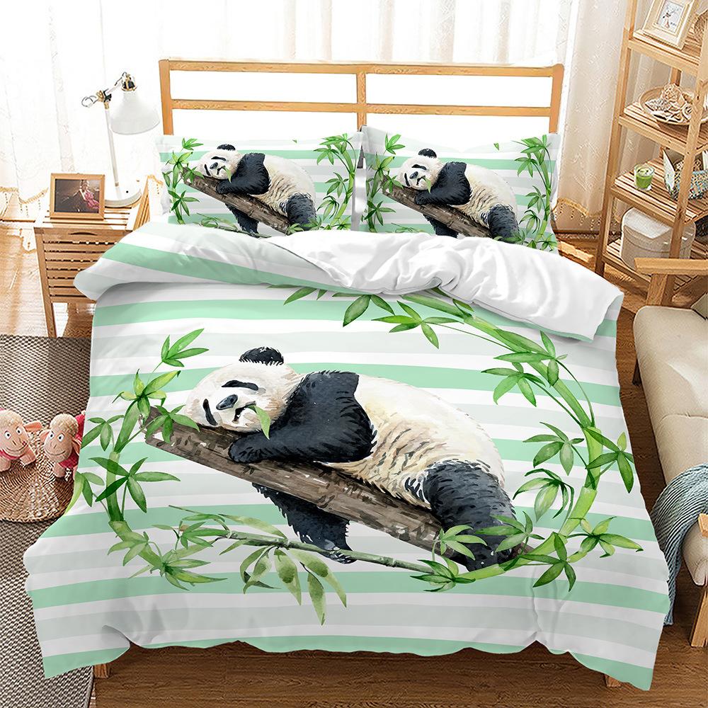 Panda Animal Bamboo Bed Three-Piece Quilt Cover 3D Digital Printing Kit Four-Piece Set