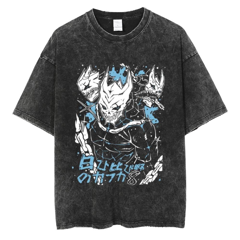 Japan Anime Kaiju No. 8 Cool Print T Shirt Men Women Vintage Washed Cotton Tshirts Oversized T-shirt Harajuku Male Y2k Tee