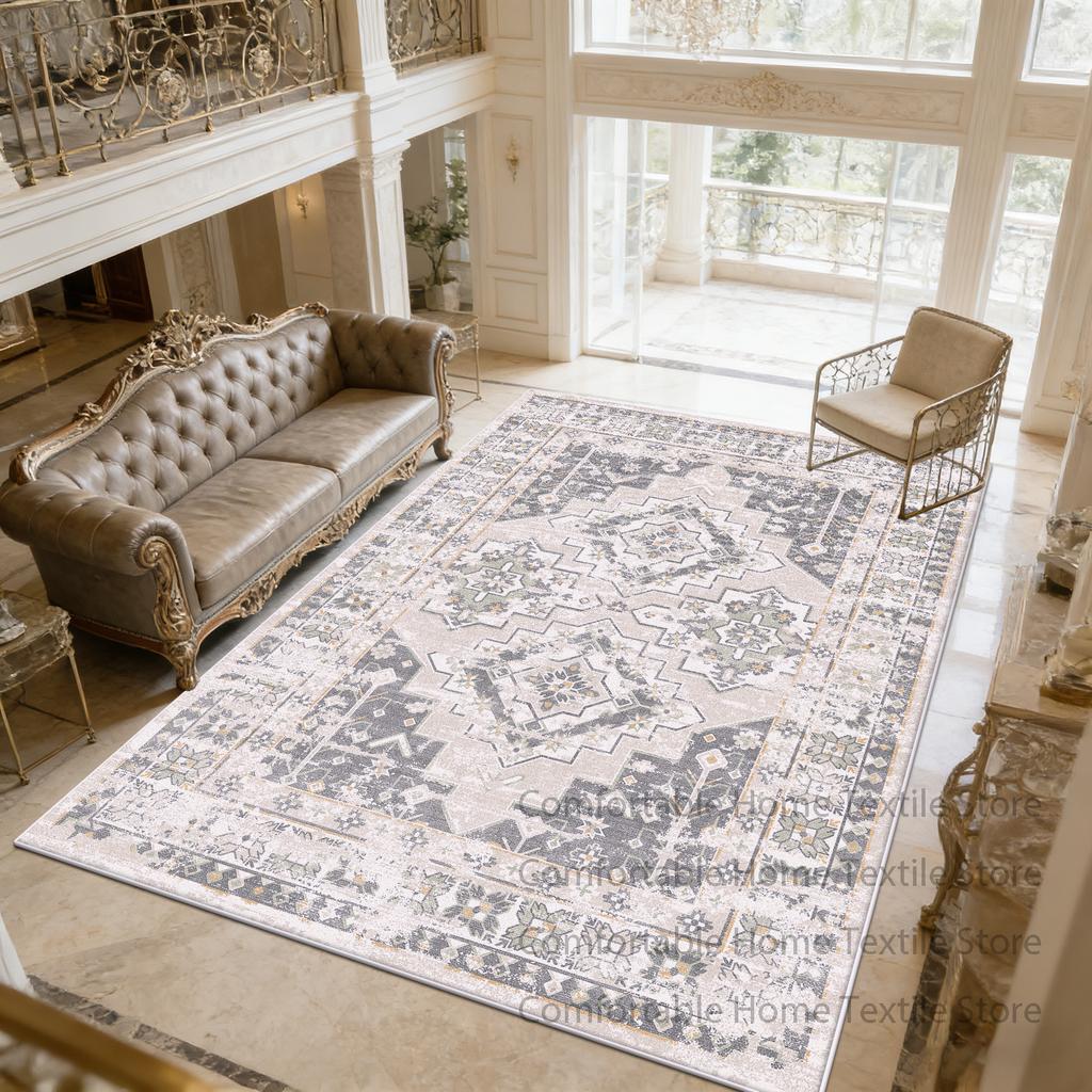 Grey Vintage Persian Style Living Room Carpet Decoration Bedroom Bedside Washable Soft Rug Easy Cleaning Short Velvet Floor Mats