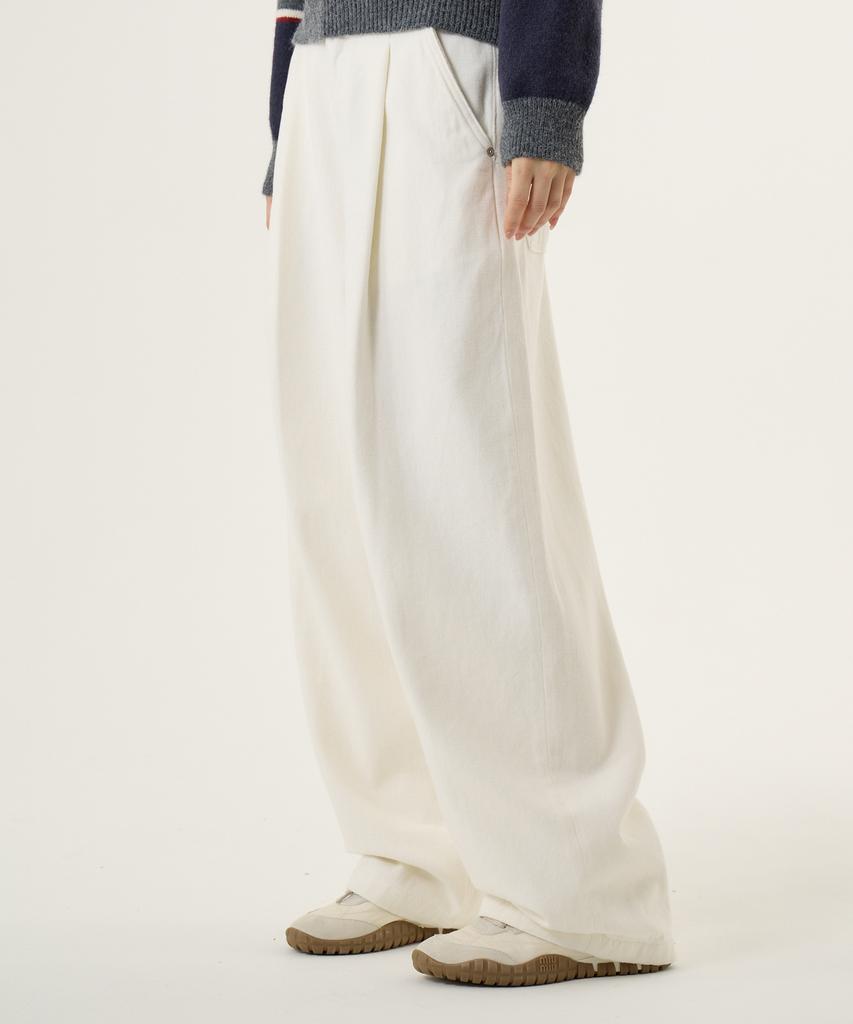 UNKNOWN PLANET Single-Pleat Wide Brushed Cotton Pants White