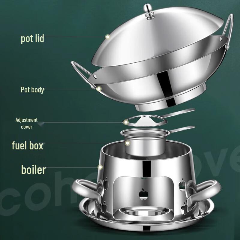 Kangfuto 9-Inch Stainless Steel Alcohol Hotpot Set