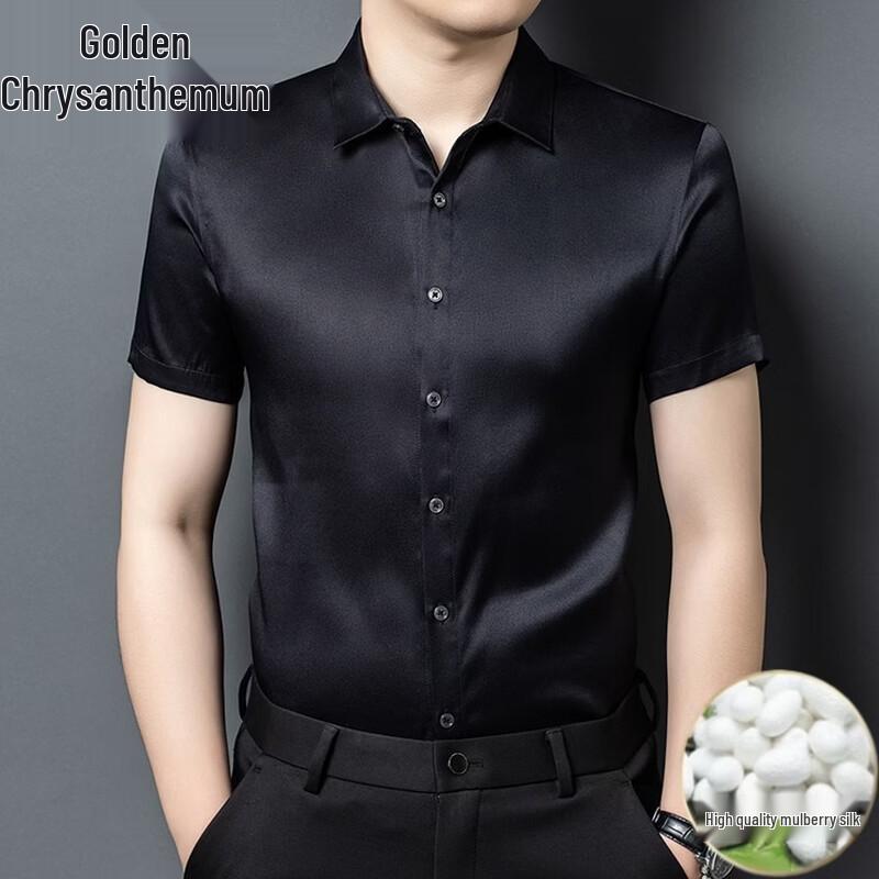 Men s Summer Mulberry Silk Short-Sleeve Shirt 56