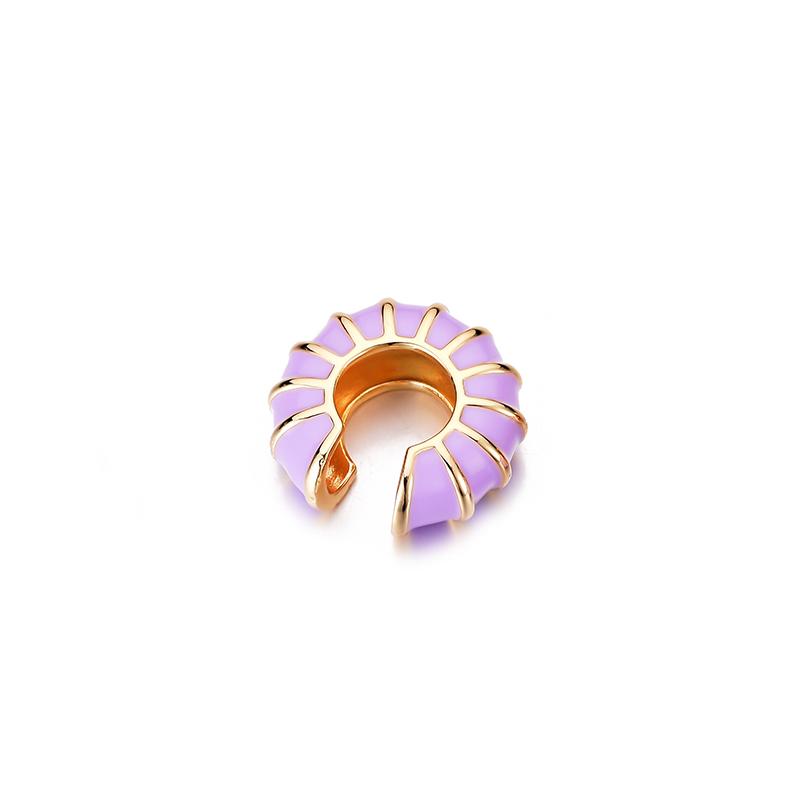 1 Piece Round Clip On Earrings Ear Cuffs Bohemian C Shaped Enamel Gold Color Zircon Non-Piercing Blue Black White Pink Earrings
