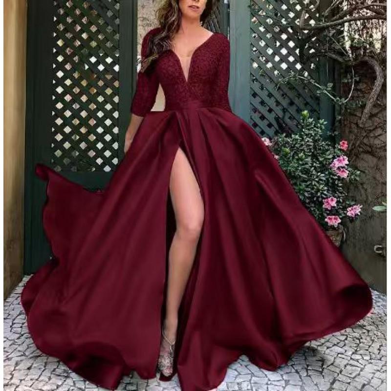 Elegant Deep V-Neck Maxi Dress With