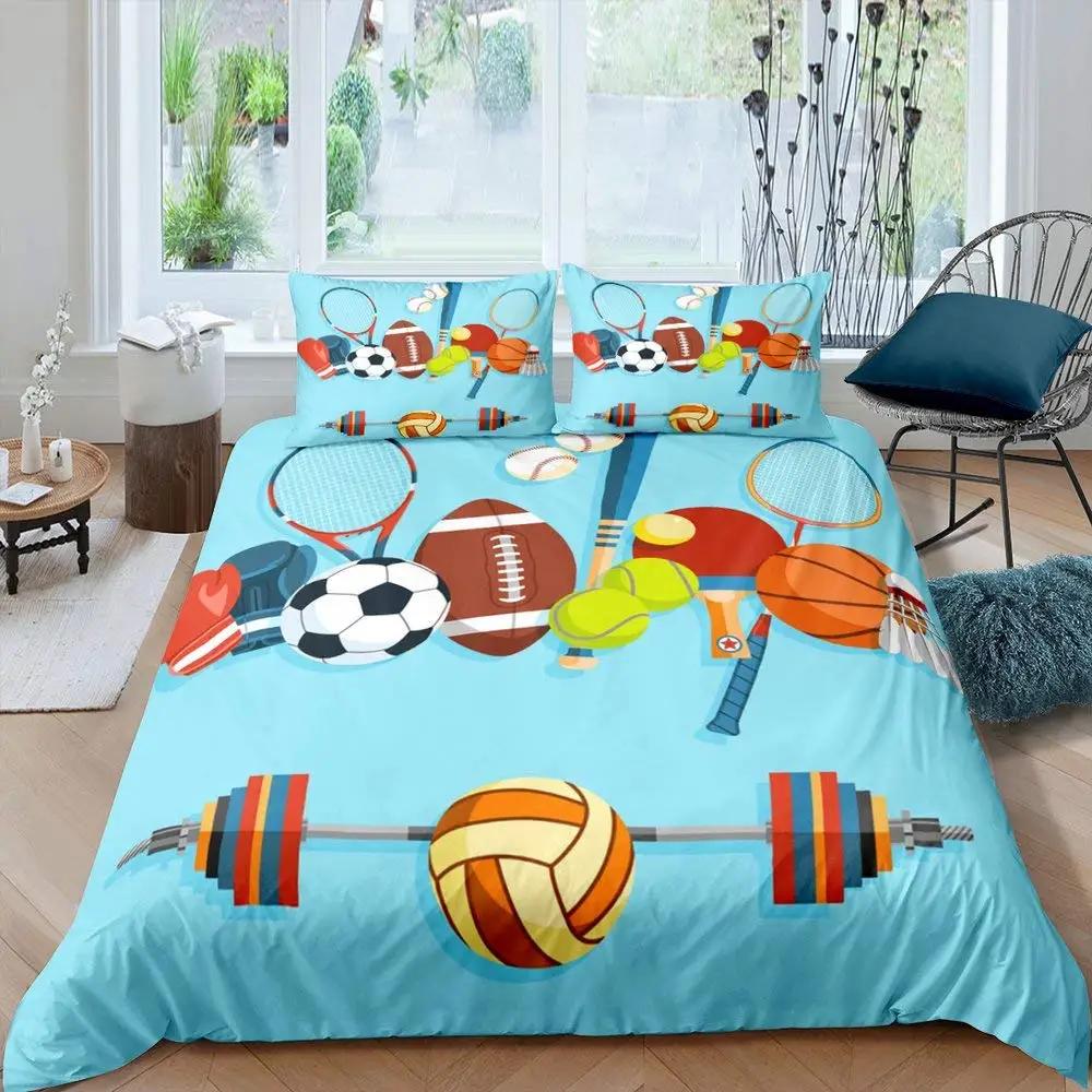 Tennis Court Print Duvet Cover Set,Boys Sports Games Themed Comforter Cover,Yellow Tennis Racket Sporting Equipment Bedding Set