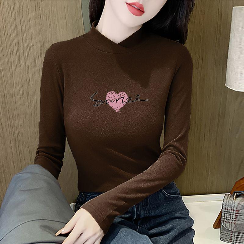 2025 Women's Semi-High Neck Warm Slim-Fit Long-Sleeve T-Shirt for Autumn/Winter
