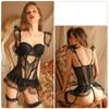 Women’s Backless Lace Mesh Lingerie Nightdress with Built-In Padded Underwire Bra and Flared Skirt