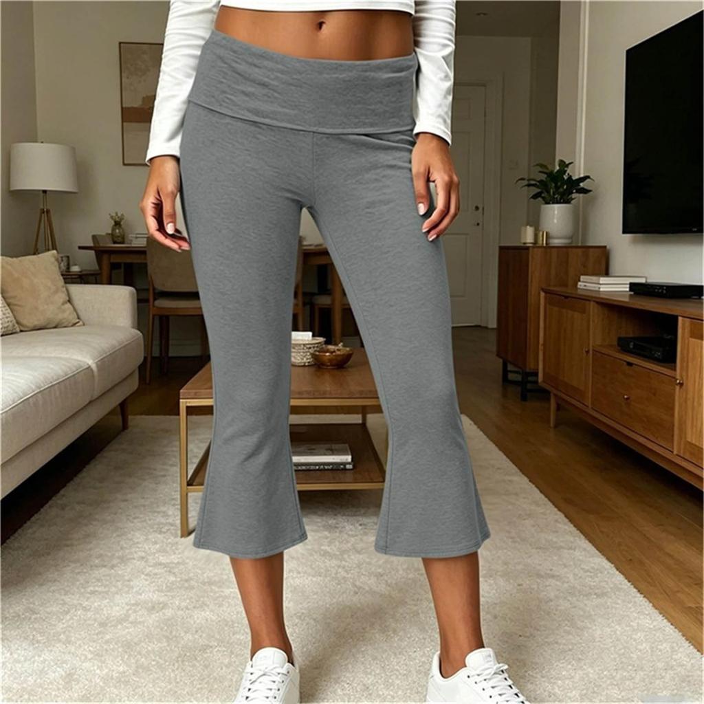 Women's Low- Yoga Pants with Flare Bell Bottom and Fold-Over Waist, for Yoga, Gym, and Casual Wear