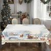 Christmas Tablecloth Digital Print - Winter Snowman Reindeer Xmas Tree Dining Table Festival Decor Table Cover