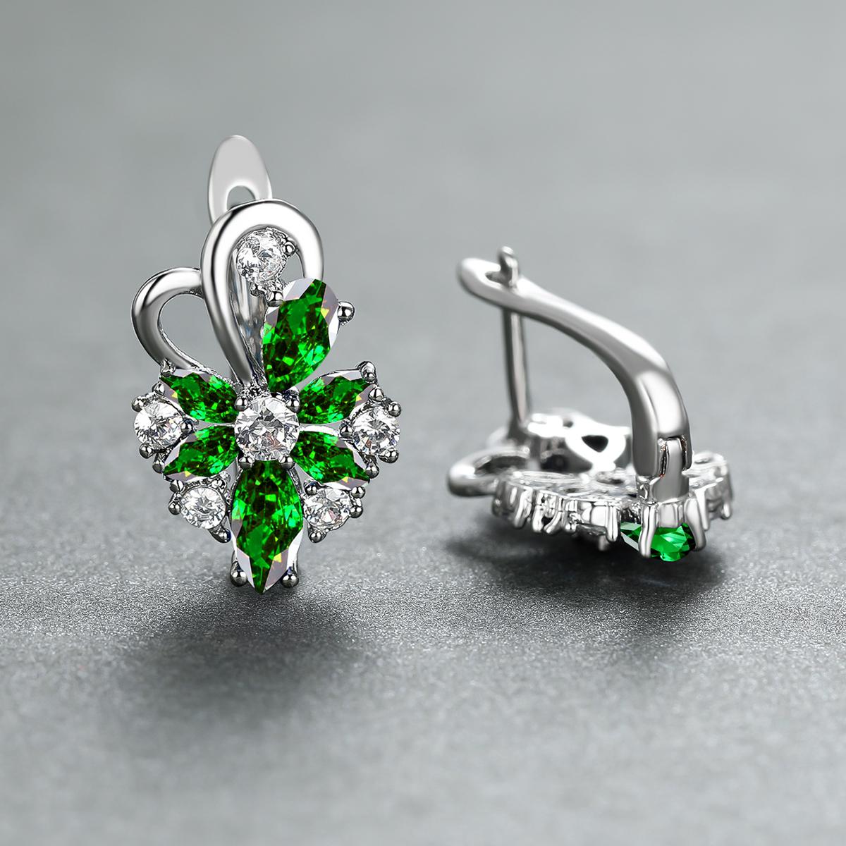 

1 пара, серьги-клипсы в виде капли воды, синие, розовые, фиолетовые, цвета морской волны, с лепестками цветка, в цветочном стиле зелёный/серебряный