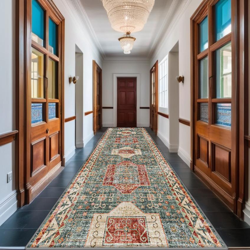 Persischer Roter Langflur Teppich Rutschfest Dekoration Zuhause Böhmisch Retro Eingangsläufer Waschbar Boho Läufermatte Anpassbar