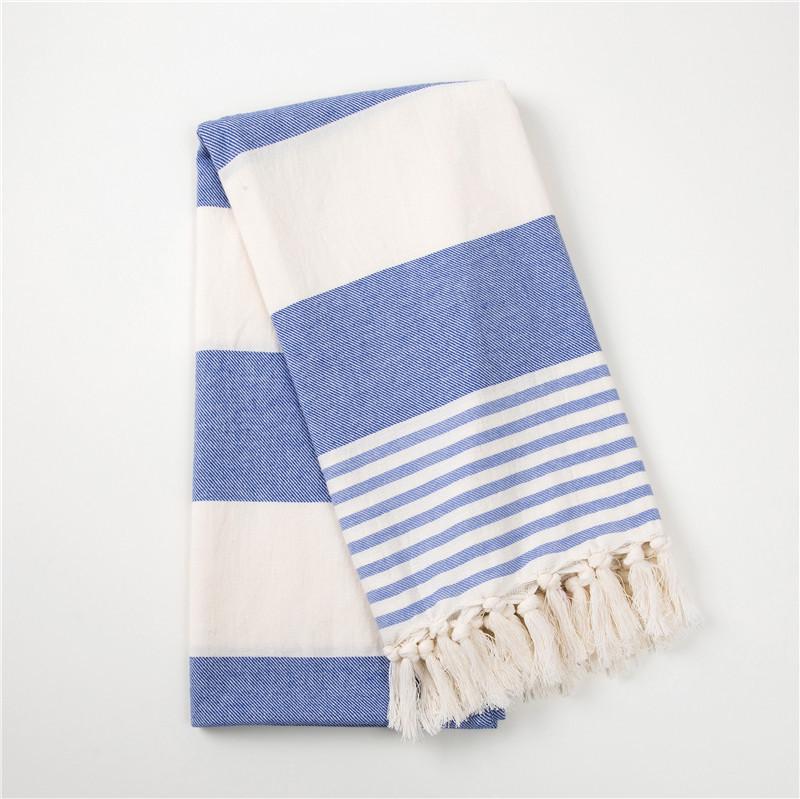 100% Cotton Striped Tassel Beach Towel - 30 Color Options