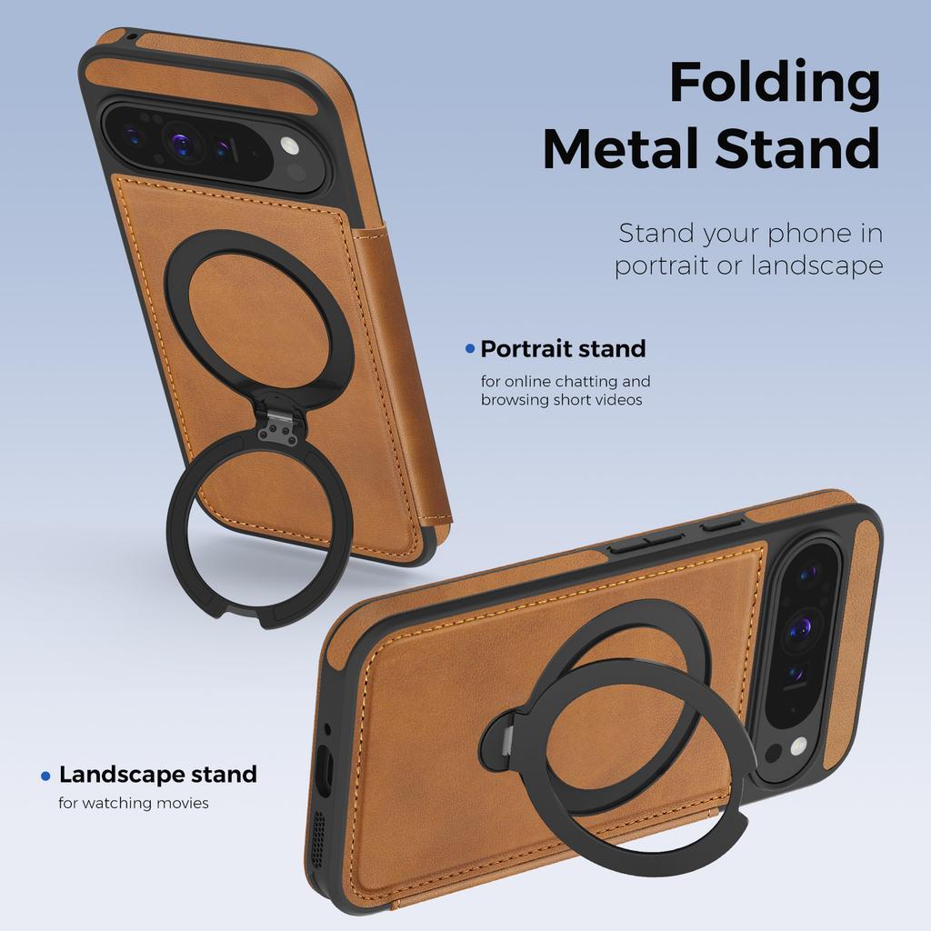 360 Rotating Ring Holder Magnetic Leather Wallet Phone Case For Google Pixel 10 Pro XL 9A 9 8 8A  Shockproof For Magsafe Cover