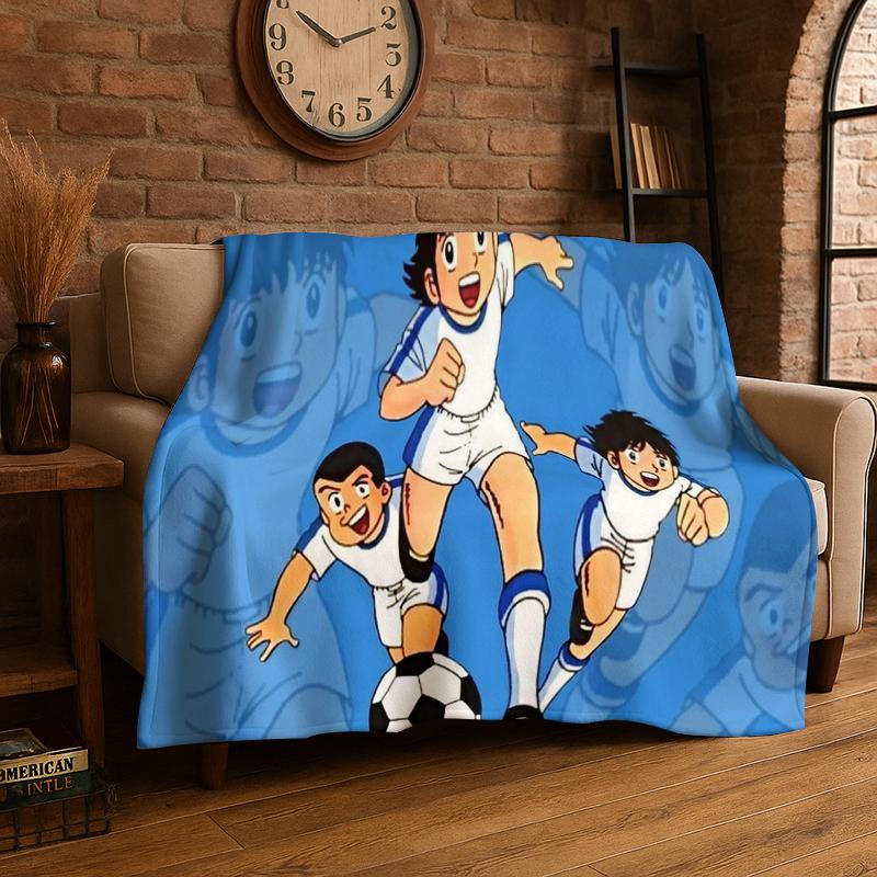

Retro Captain Tsubasa Soccer Cartoon Flannel Blanket Soft Warm Throw Blanket for Bedroom Living Room Bed Travel Picnic Gift 75x90cm