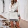 Women Spring Autumn Stand Collar Long Sleeve Color Matching Loose Knitted Sweater Dress