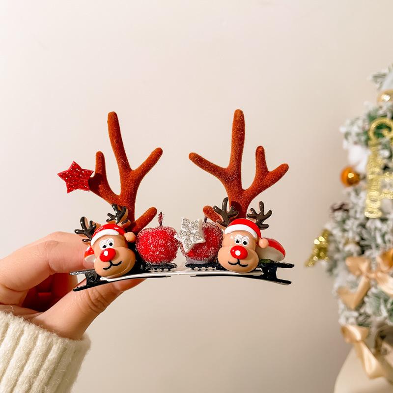 1 Pair Portable Hair Clips Pendants Cute Elk Horn Hair Clips Xmas Headwear  Christmas Decor
