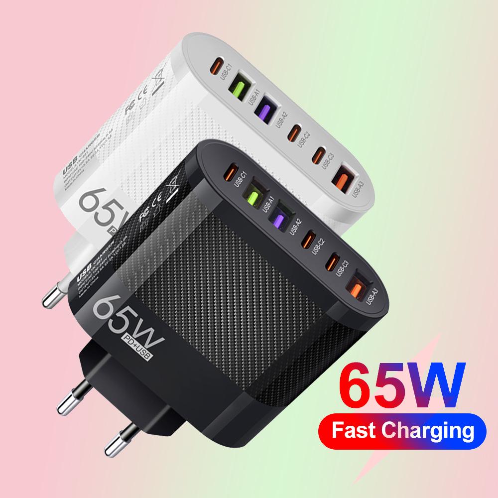 3.5A Multi-Port Charger with 3 Type-C & 3 USB Ports, Compatible with EU, US, UK Plugs