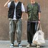 Unisex Retro Japanese Workwear Vest - Trendy Multi-Pocket Sleeveless Jacket In Hong Kong Style