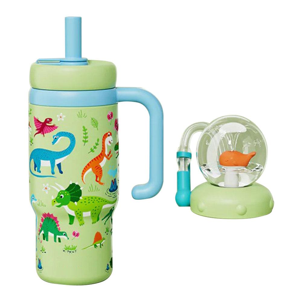 710ML Stainless Steel Whale Fountain Cup With Whale Sprinkler Handle Two Lid Straw Cup Durable Anti Drop Anti Overflow Fun Cup