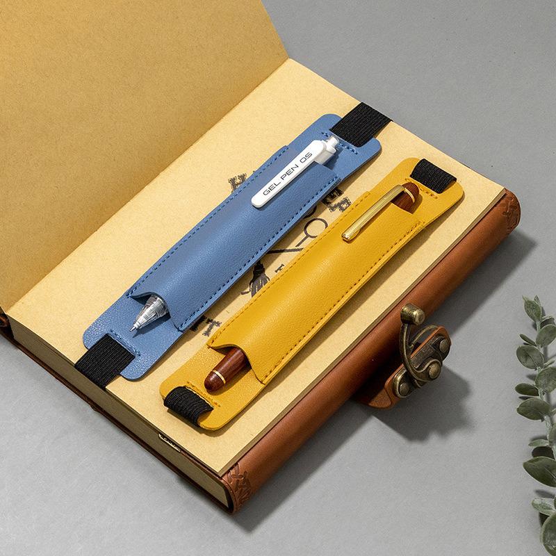 Portable PU Leather Pen Holder with Elastic Band for Single Fountain or Ballpoint Pen