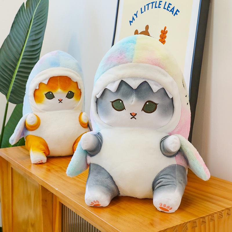 Kawaii Hai-Katzen-Puppe Kinder Hai Plüschtier Kissen Kätzchen Cartoon Körperkissen Sofakissen Geburtstagsgeschenk für Männer und Frauen