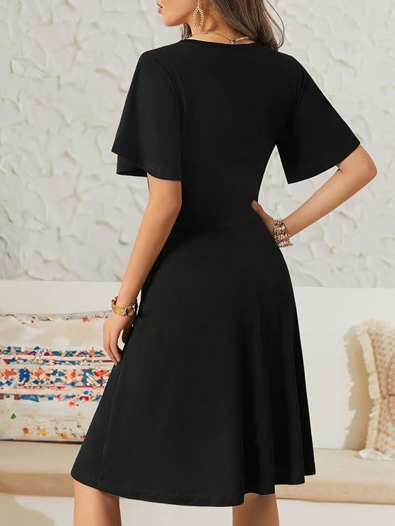 Women's Floral V-Neck A-Line Wrap Dress - Short Sleeve, Summer Style