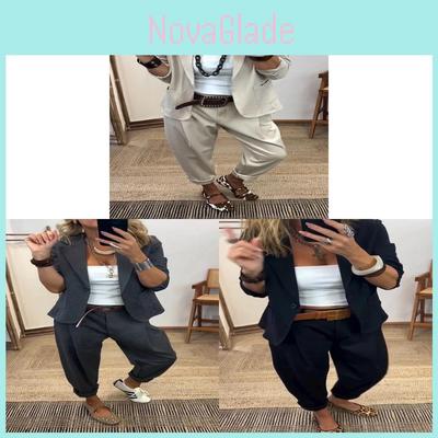 Women Spring Casual Suit Set With Blazer And Pants For Office And Daily Wear
