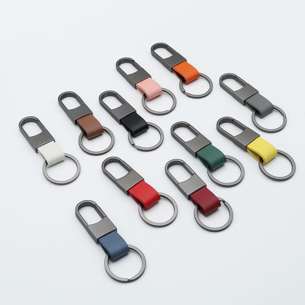 Men's Genuine Leather Car Keychain with Zinc Alloy Waist Clip and Customizable Laser Logo