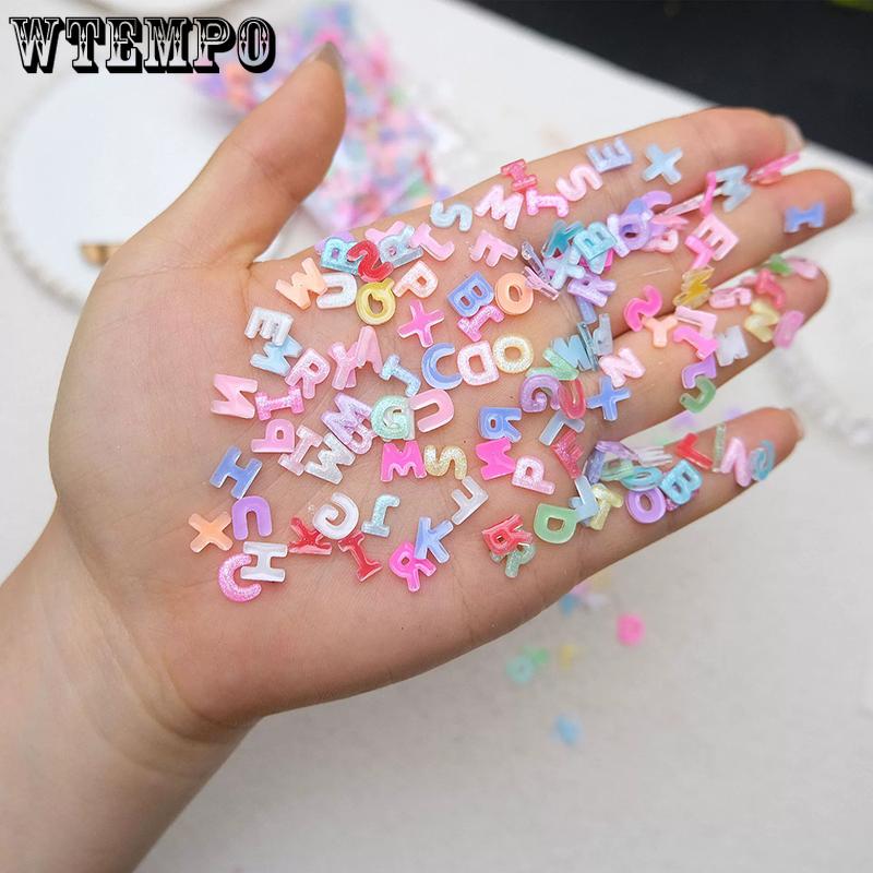 WTEMPO Mixed Colorful Nail Art Charms Cute Letter Shaped Designs Flatback Mini Nail Decorations Kit DIY Phone Cases Hair Clips Crafts Making Supplies