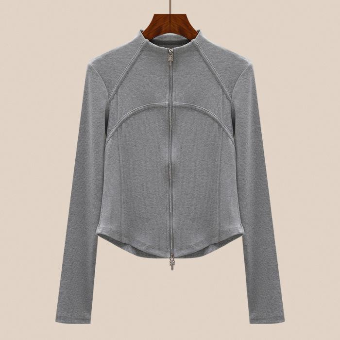 Sporty Slim-Fit Women s Cardigan Jacket - 2025 Autumn Korean Style Trendy Top Small серый