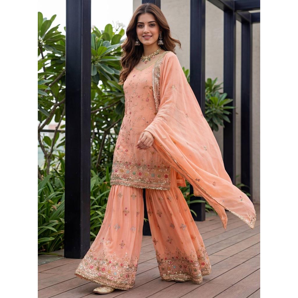 Desigenr Indian Pakisatni Sharara Suit Bollywood Wedding Wear Salwar Kameez