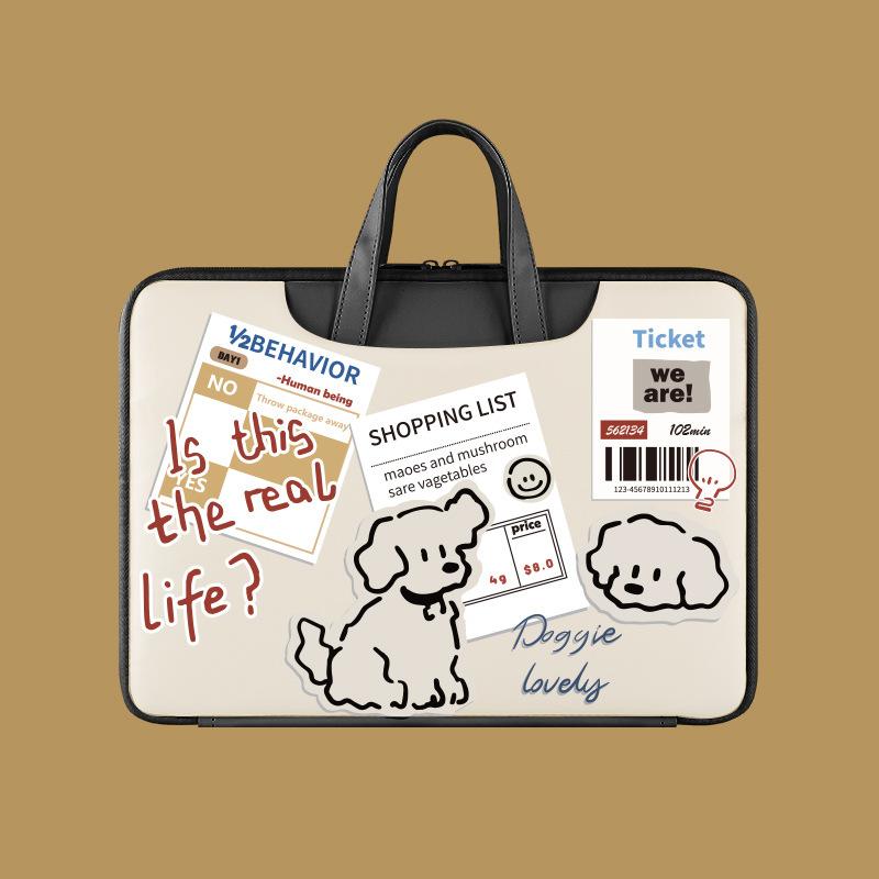 Kawaii Cartoon Animal Print Waterproof PU Laptop Handbag Shock Resistant Portable Notebook Carry Case Compatible With All Brands 13-16 Inch Laptops