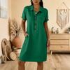 Womens Short Sleeve Button Down Shirt Dress with Collar and Pocket Relaxed Fit Casual Tunic Knee Length Summer Dress