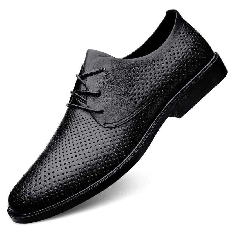 Men s Breathable Cowhide Lace-up Summer Casual Shoes, Height-Increasing, Plus Size, Comfortable, Hollow Design 45