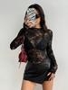 Ins Spring Sexy Single Layer Long Sleeve Slim Fit Lace Top Base Layer Fashion Daily Basic Office Lady Casual Slim Fit Ladies Elegant Long Sleeve Top