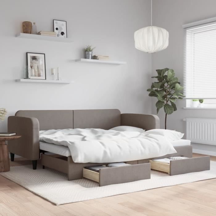 VidaXL Daybed with Trundle and Drawers Taupe 90x200 Cm Fabric 3196855