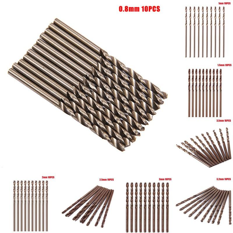 10Pcs 1-3.5mm M35 Round Shank HSS Cobalt-Drill Spiral Drill Bit Parts Kit