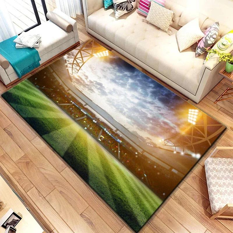 Soccer Football Sports Silhouette Pattern Carpet for Living Room Rugs Camping Picnic Mat Anti-Slip Rug Crawl Mat Fans Gift